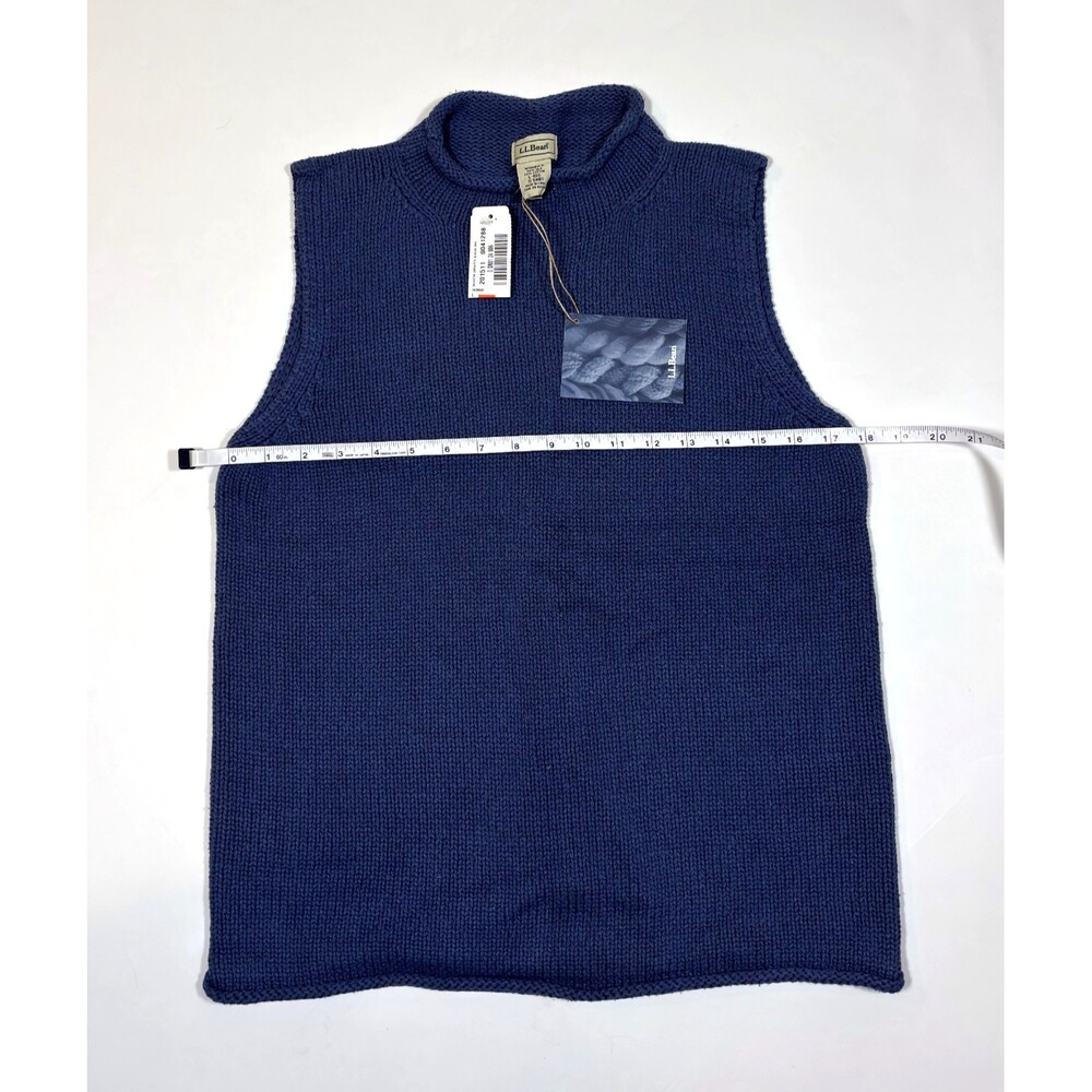LL Bean Silk Cotton Rollneck Knit Sweater Vest Indigo Blue NWT - Large - Picture 4 of 4
